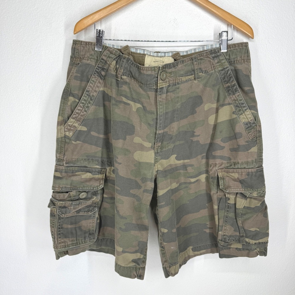 Faded Glory Mens Camo Cargo Shorts Green Brown Military Camouflage Size 36 Y2K